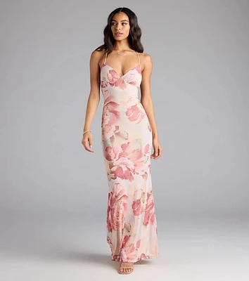 Romantic Flair Floral Lace-Up Maxi Dress