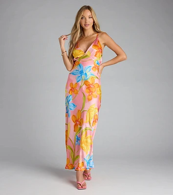 Island Glow Floral Satin Maxi Dress