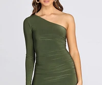 Ruched One Shoulder Midi Dress