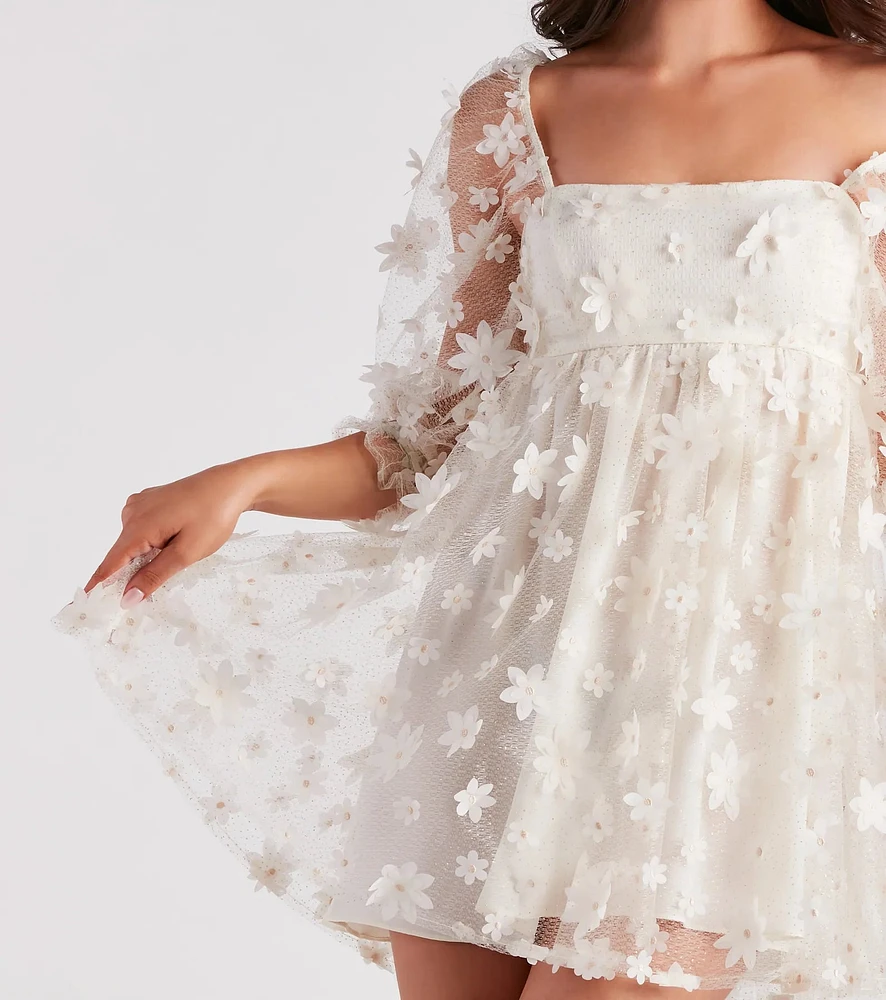 Sunshine Daisy Flower Mesh Skater Dress