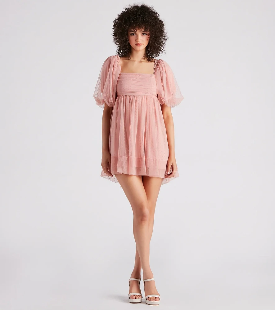 Whimsical Muse Chiffon Swiss Dot Skater Dress