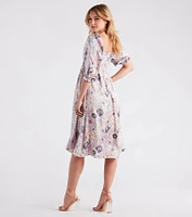 Take The Beauty Satin Floral Midi Dress