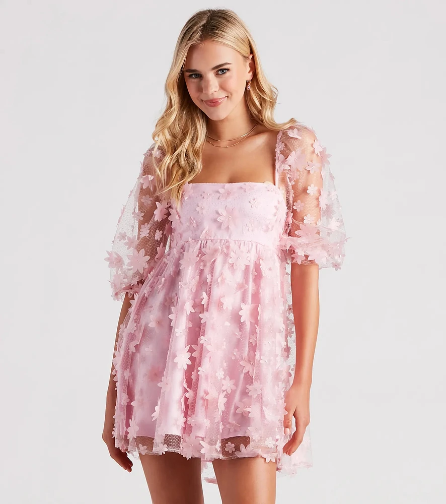 Sunshine Daisy Flower Mesh Skater Dress