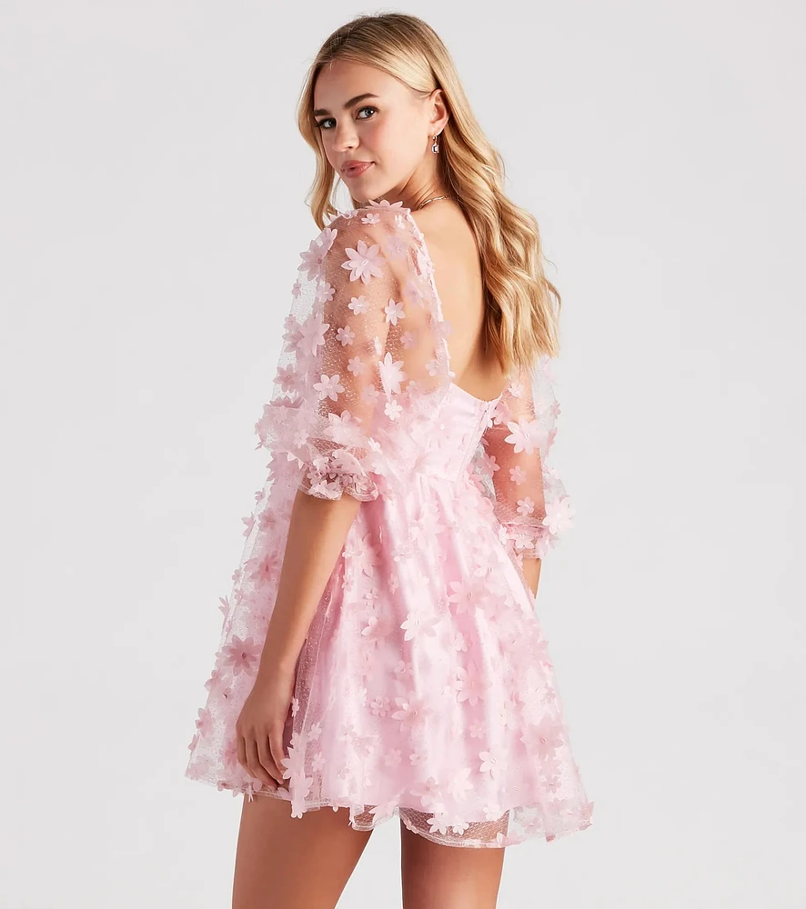 Sunshine Daisy Flower Mesh Skater Dress