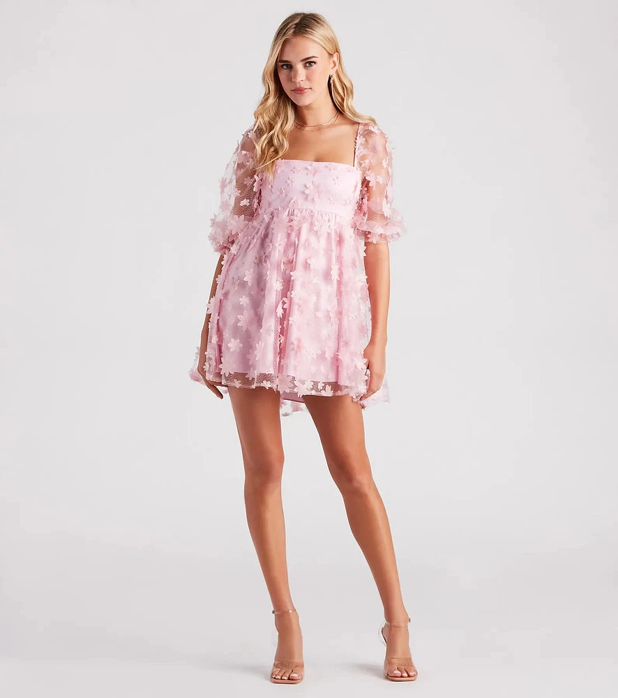 Sunshine Daisy Flower Mesh Skater Dress