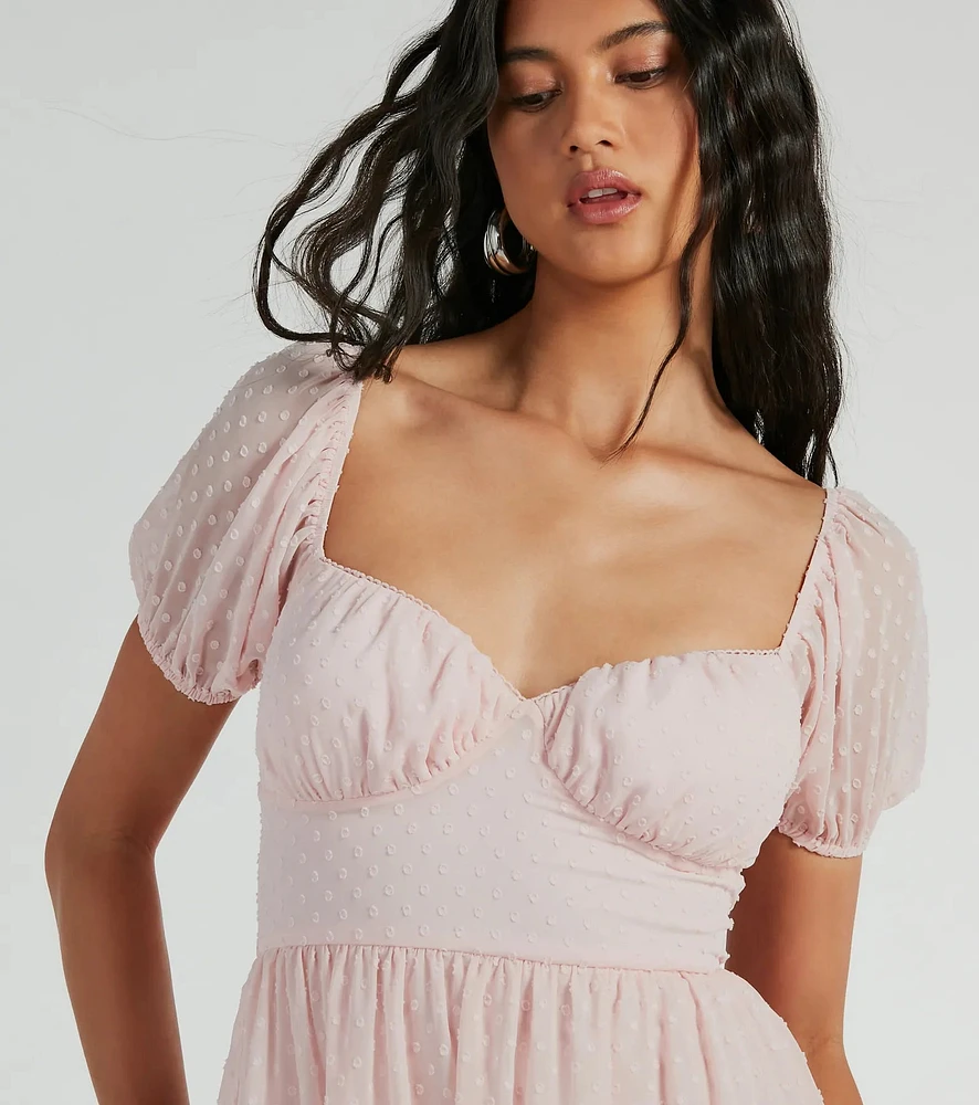Whimsical Appeal Puff Sleeve Chiffon Skater Dress