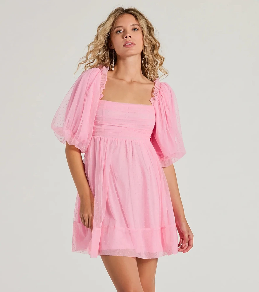 Whimsical Muse Chiffon Swiss Dot Skater Dress