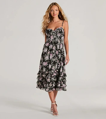 Elevated Occasion Sweetheart Floral A-Line Midi Dress