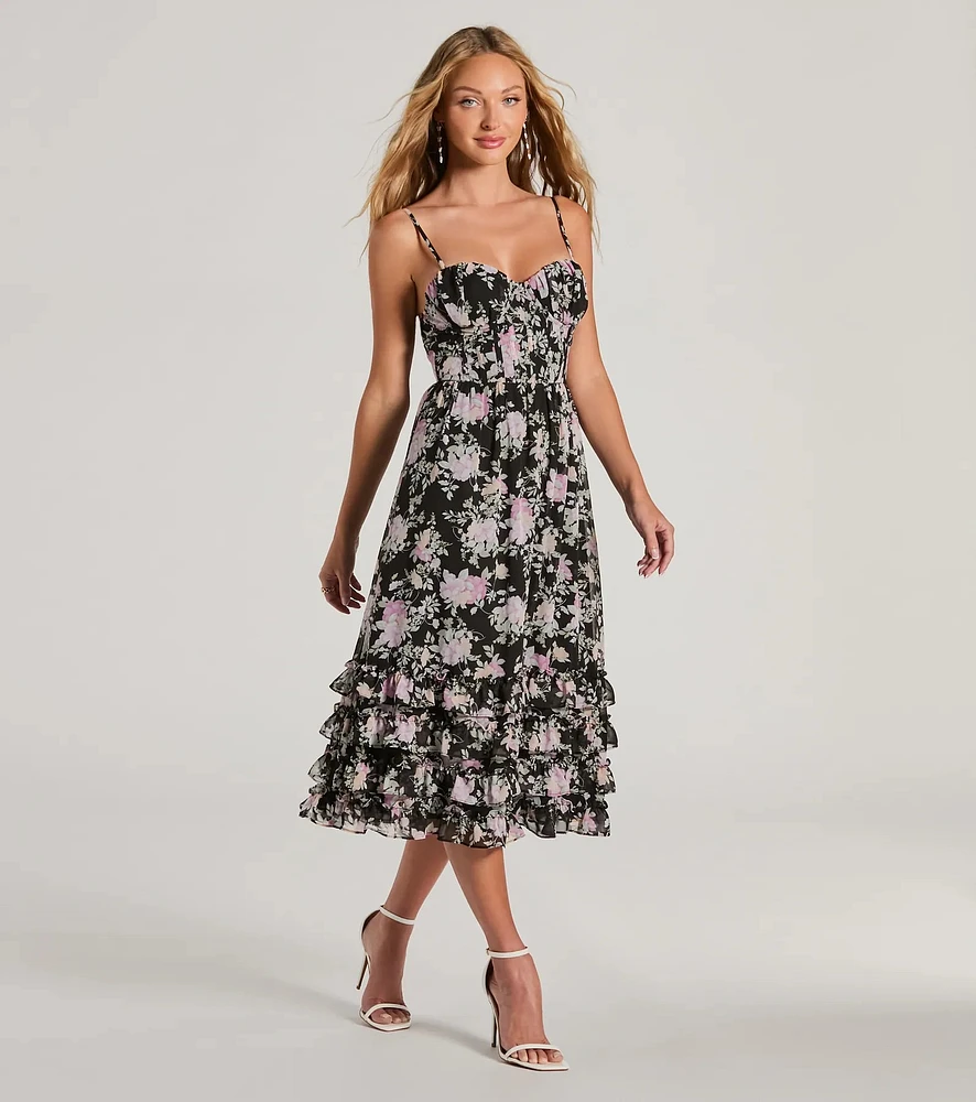 Elevated Occasion Sweetheart Floral A-Line Midi Dress