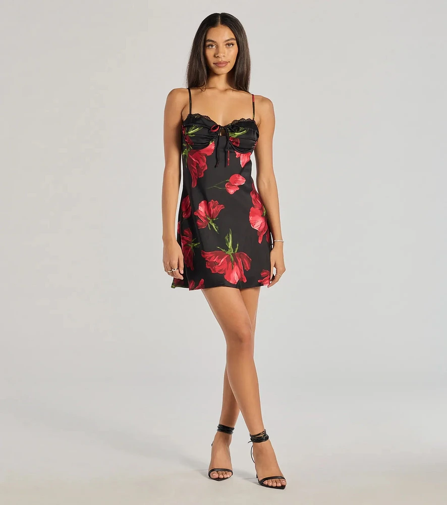 Beauty So Divine Floral Satin A-Line Mini Dress