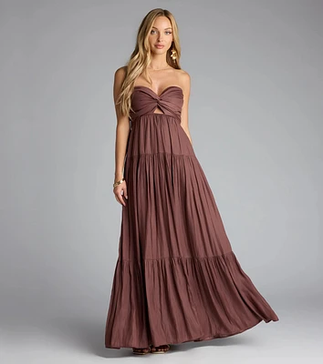 Twist Of Fate Strapless Ruffled Maxi Dress