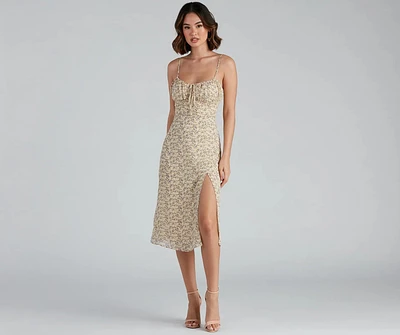 Floral Retreat Chiffon Sweetheart Midi Dress