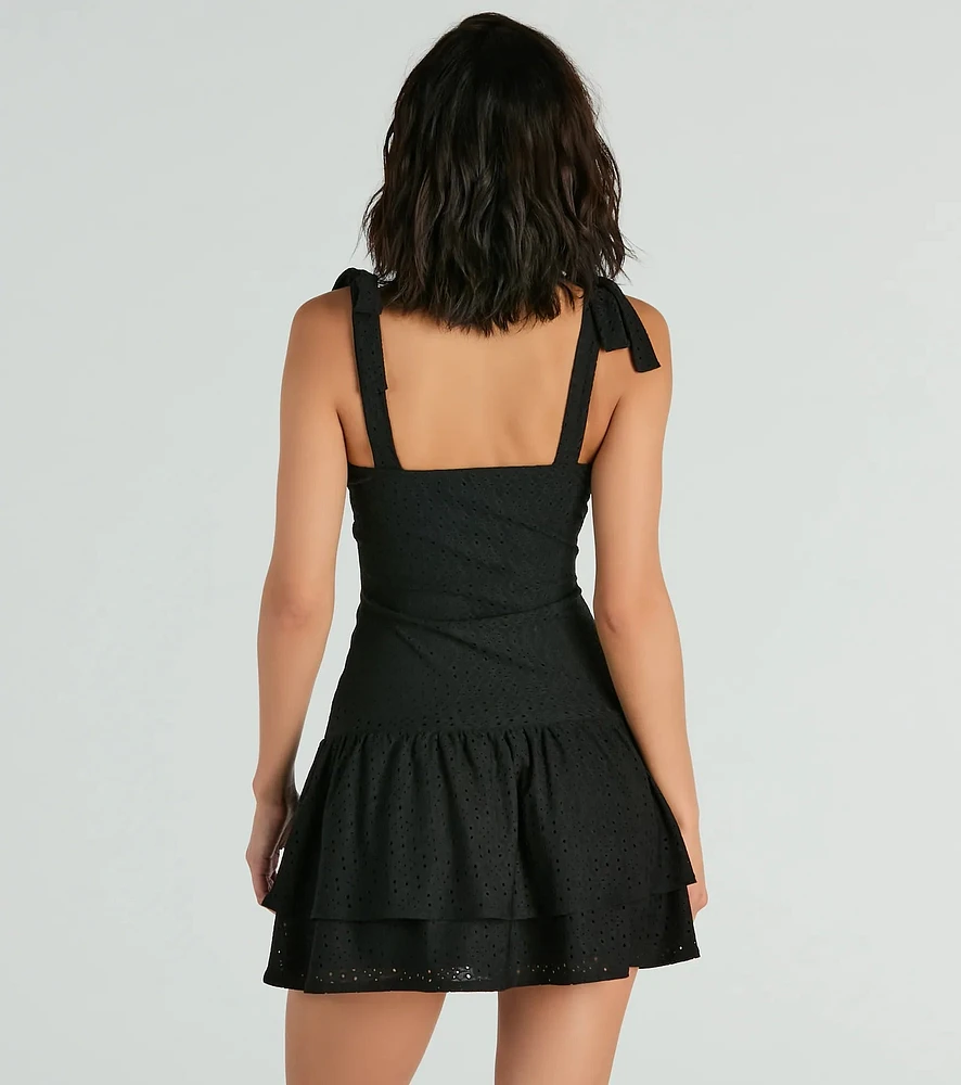 Life Is Sweet Eyelet Bodycon Ruffle Mini Dress