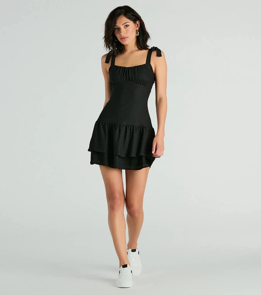 Life Is Sweet Eyelet Bodycon Ruffle Mini Dress