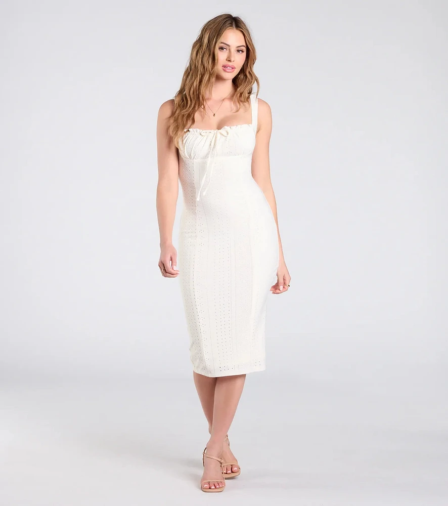 Blissful Cutie Eyelet Bodycon Midi Dress
