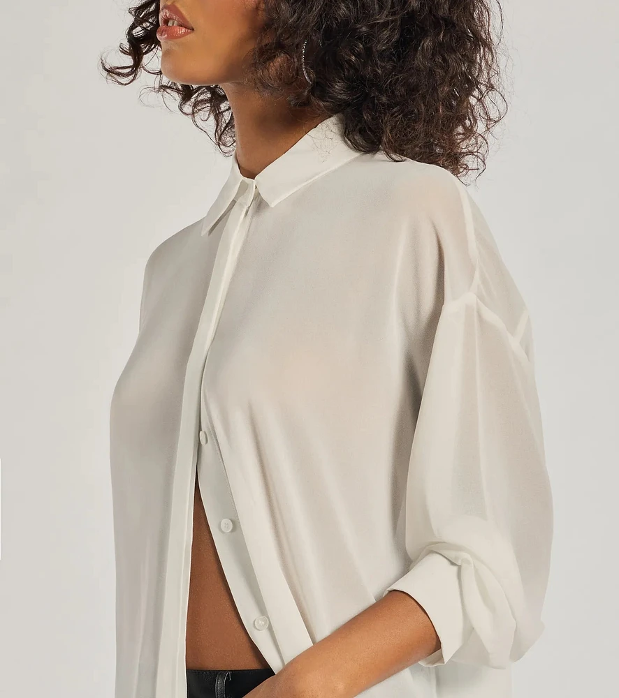 Sheer Ambition Long Sleeve Collared Blouse