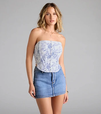 Pick The Flowers Lace Trim Floral Corset Top