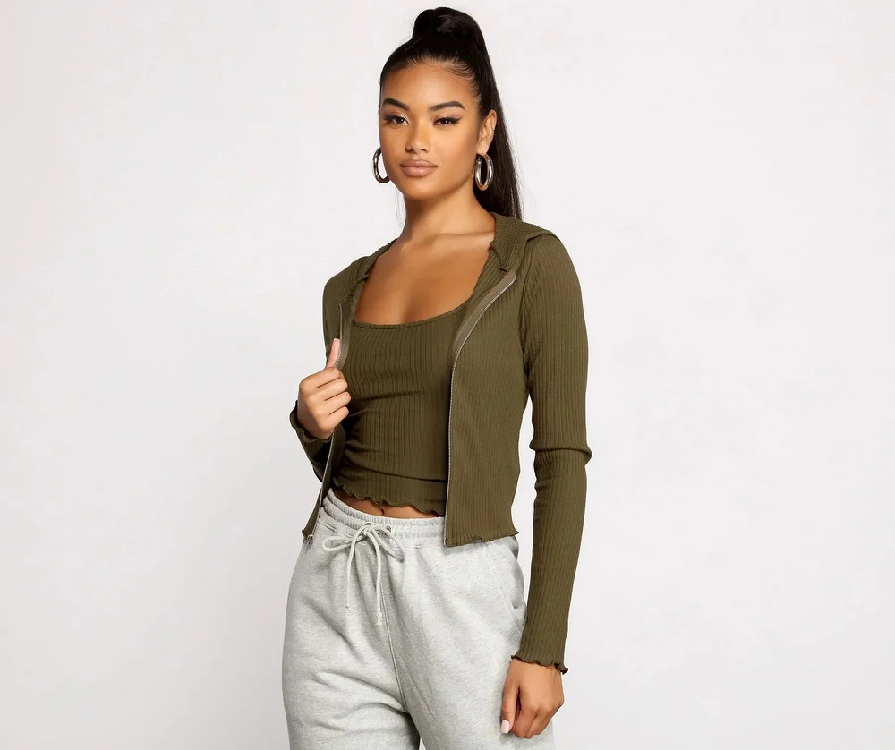 Frilled and Flirty Ribbed Cardigan