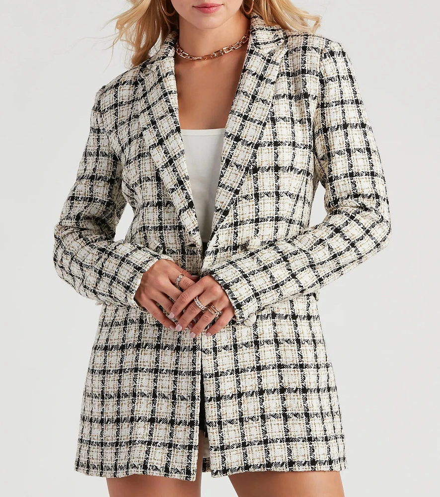 She's All That Tweed Plaid Blazer