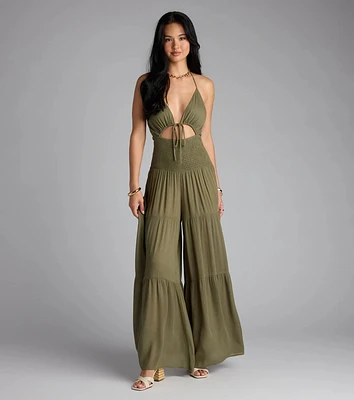 You've Got Flare Halter Cutout Wide Leg Jumpsuit