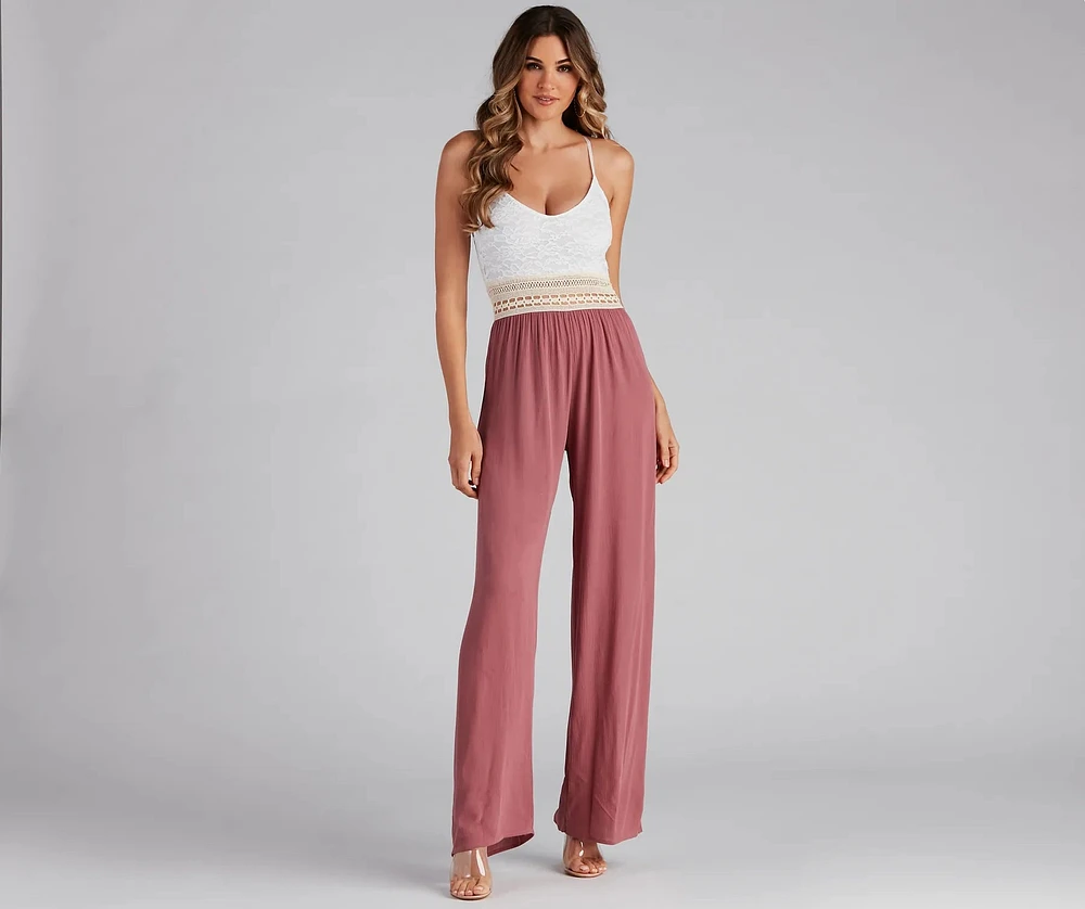 Timeless Beauty Crochet And Gauze Jumpsuit
