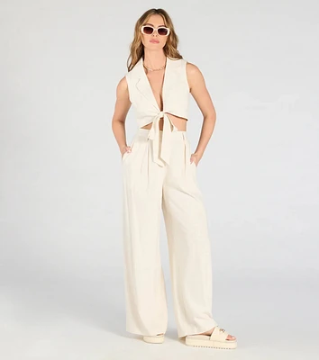 Beachy Chic Wide-Leg Trouser Pants With Linen