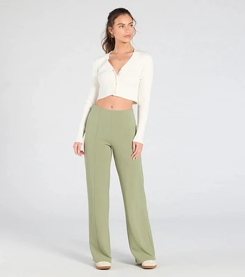 She's All Business Wide-Leg Crepe Trouser Pants