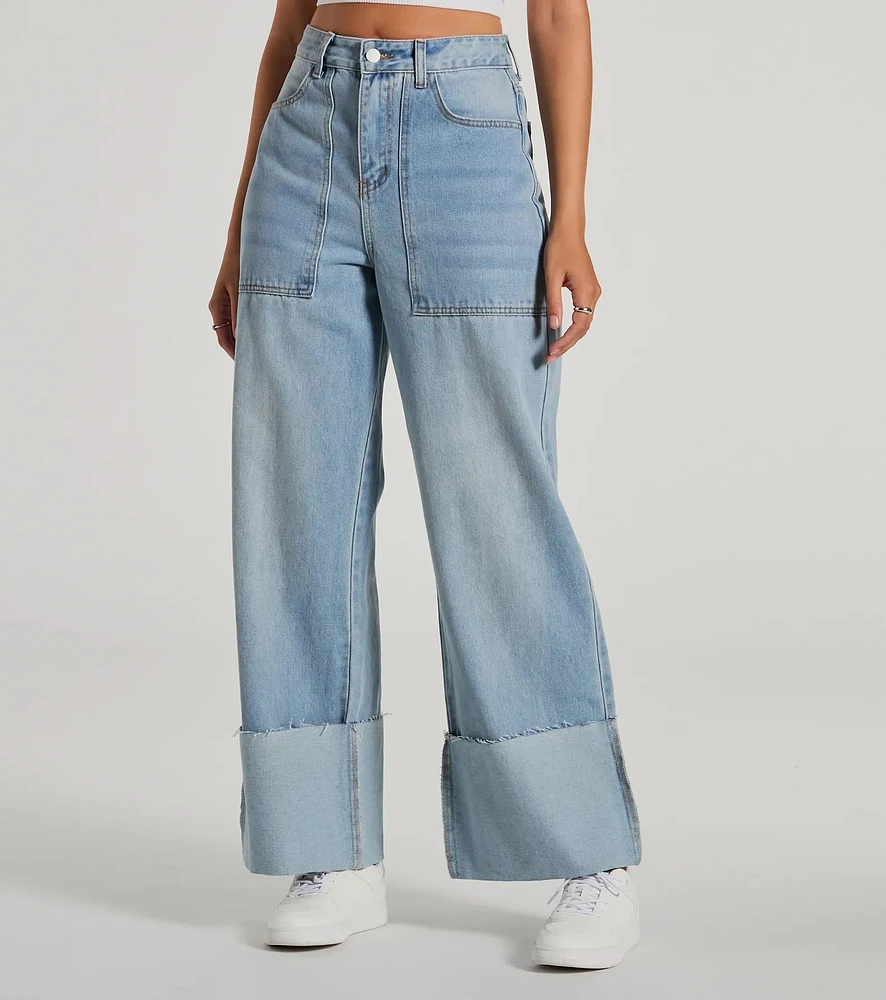 The Details High-Rise Wide-Leg Cuffed Denim Jeans