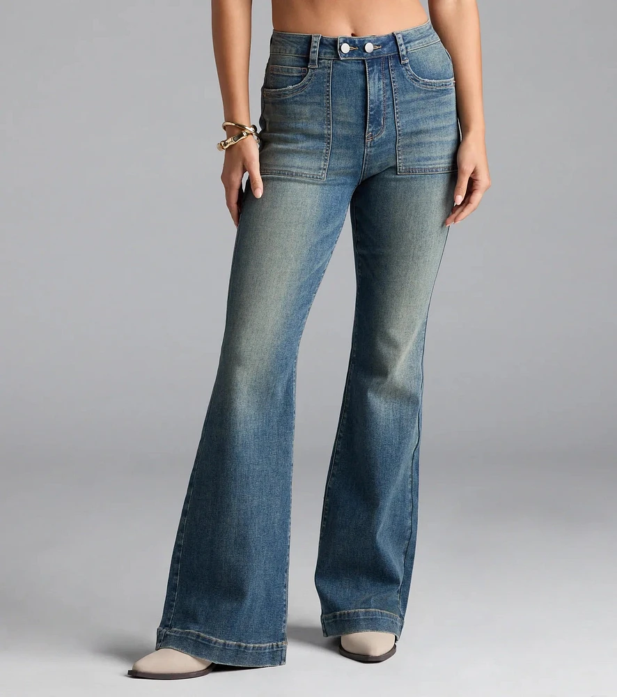 Word On The Street Mid-Rise Flare Denim Jeans