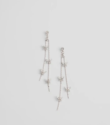 Sparkly Charm Rhinestone Butterfly Linear Earrings