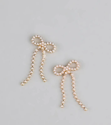 Dainty Poise Faux Pearl Bow Earrings