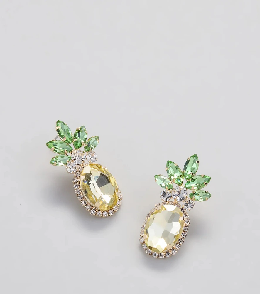 Tropical Fun Rhinestone Pineapple Stud Earrings