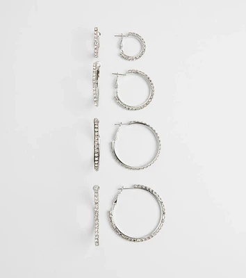 Classic Shine Rhinestone Hoop Earrings Set