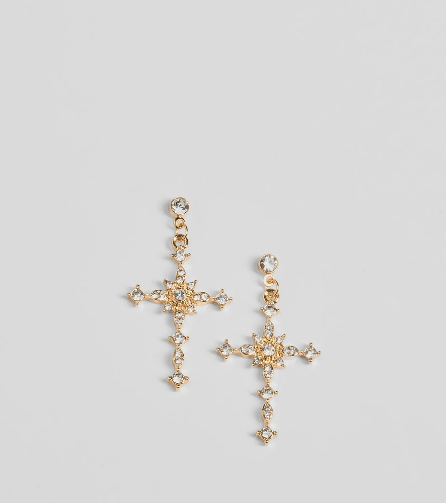 Graceful Charm Cross Rhinestone Earrings