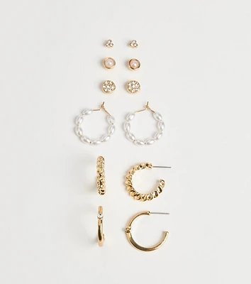 Trendy Glam Rhinestone And Pearl Earrings Set