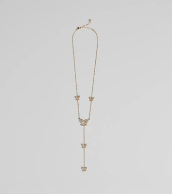 Whimsy Glamour Rhinestone Butterfly Necklace