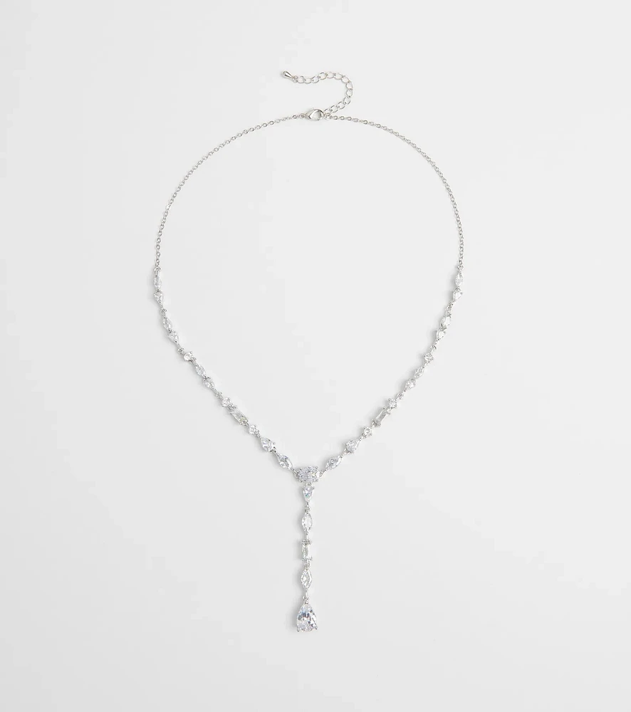 Luxe Glitz Cubic Zirconia Lariat Necklace