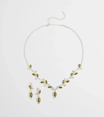 Whimsical Glam Rhinestone Necklace And Earrings Set