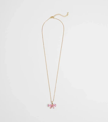 Dainty Glam Cubic Zirconia Bow Charm Necklace