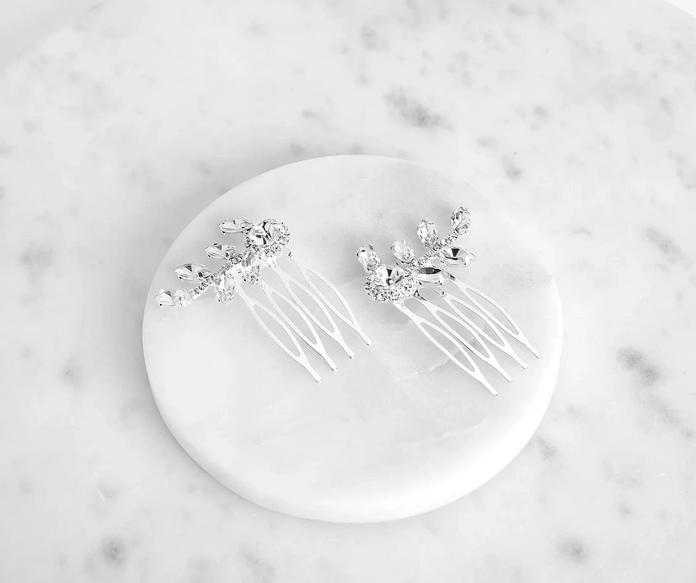 Leafy Rhinestone Hair Combs