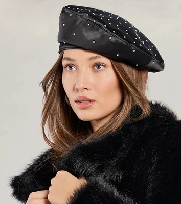 Oh-So-Glam Rhinestone Satin Beret