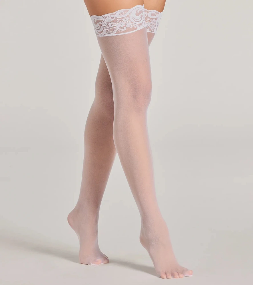 Sultry Style Lace Trim Sheer Stockings
