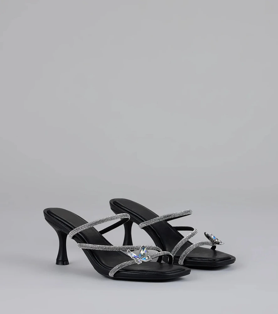 Winged Whispers Butterfly Rhinestone Mules
