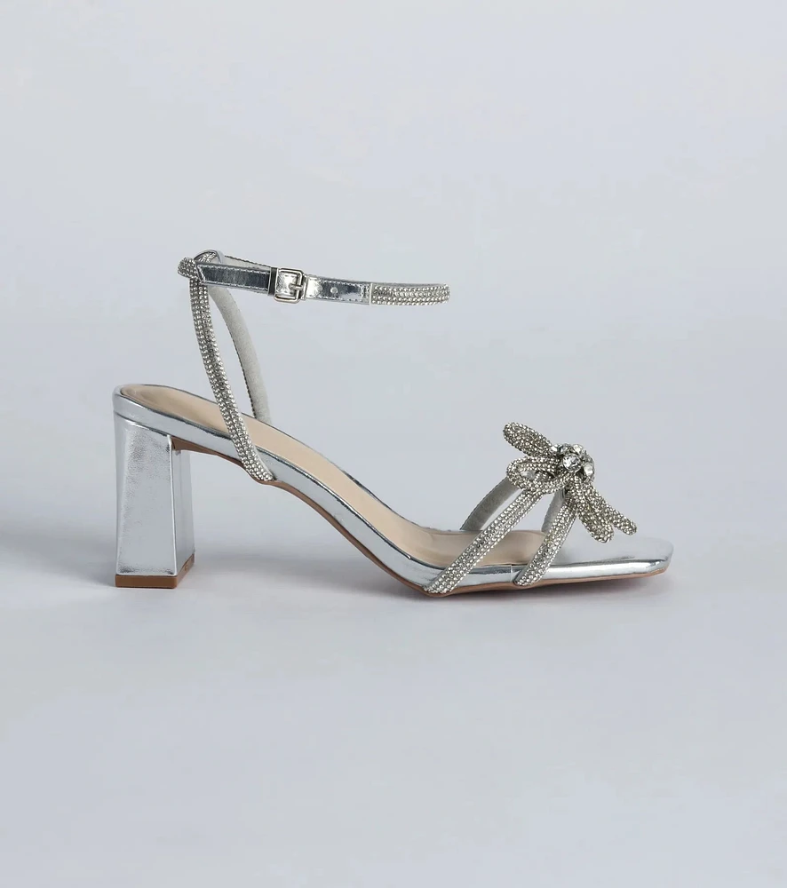 Beauty Bloom Rhinestone Flower Block Heels