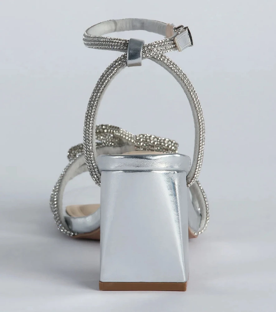 Beauty Bloom Rhinestone Flower Block Heels