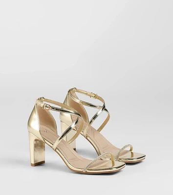 Pure Magic Rhinestone Metallic Block Heels