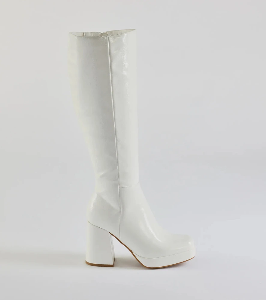 So Stunning Patent Faux Leather Under The Knee Platform Boots