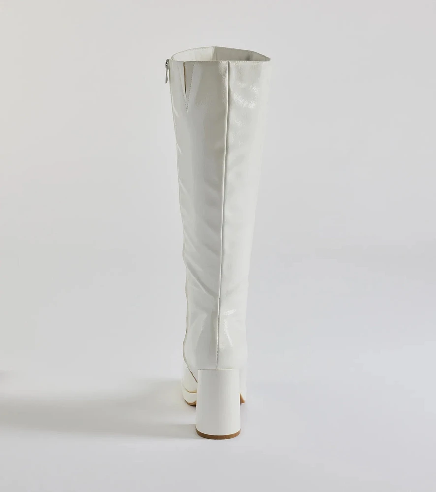So Stunning Patent Faux Leather Under The Knee Platform Boots