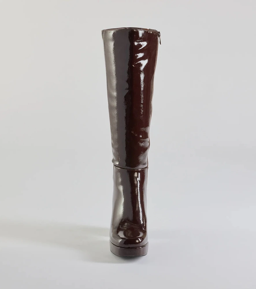 So Stunning Patent Faux Leather Under The Knee Platform Boots