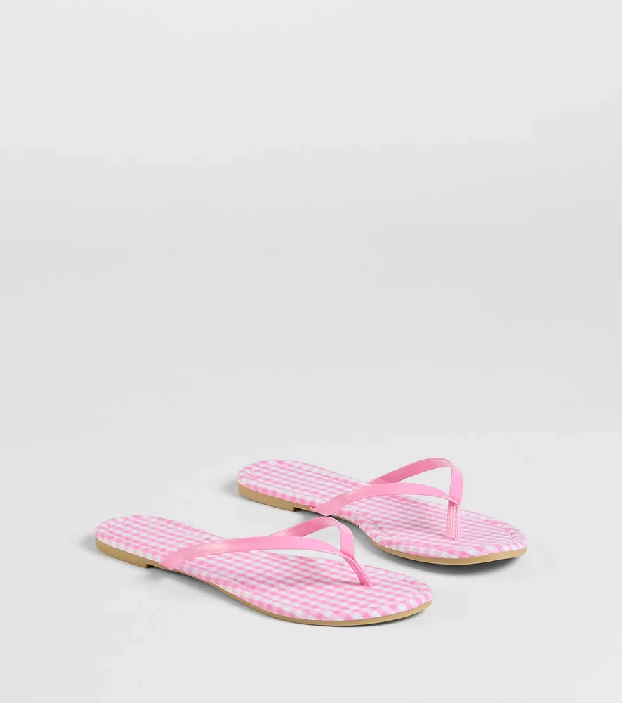 Cutie Vibe Gingham Print Thong Strap Sandals